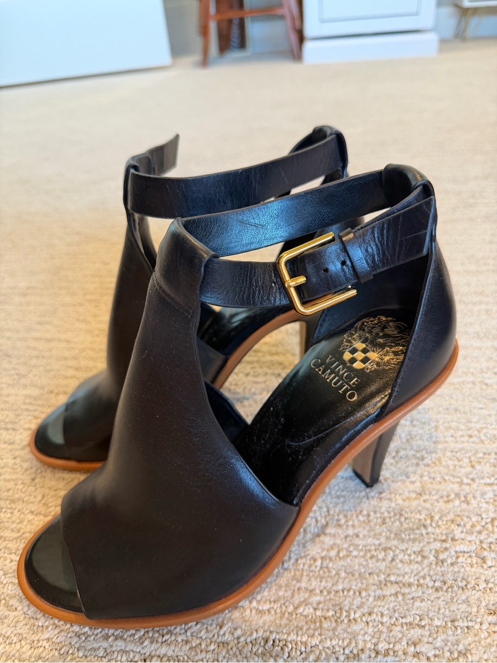 Vince Camuto Black Leather Open-Toe Ankle Sandals - Picture 3 of 5